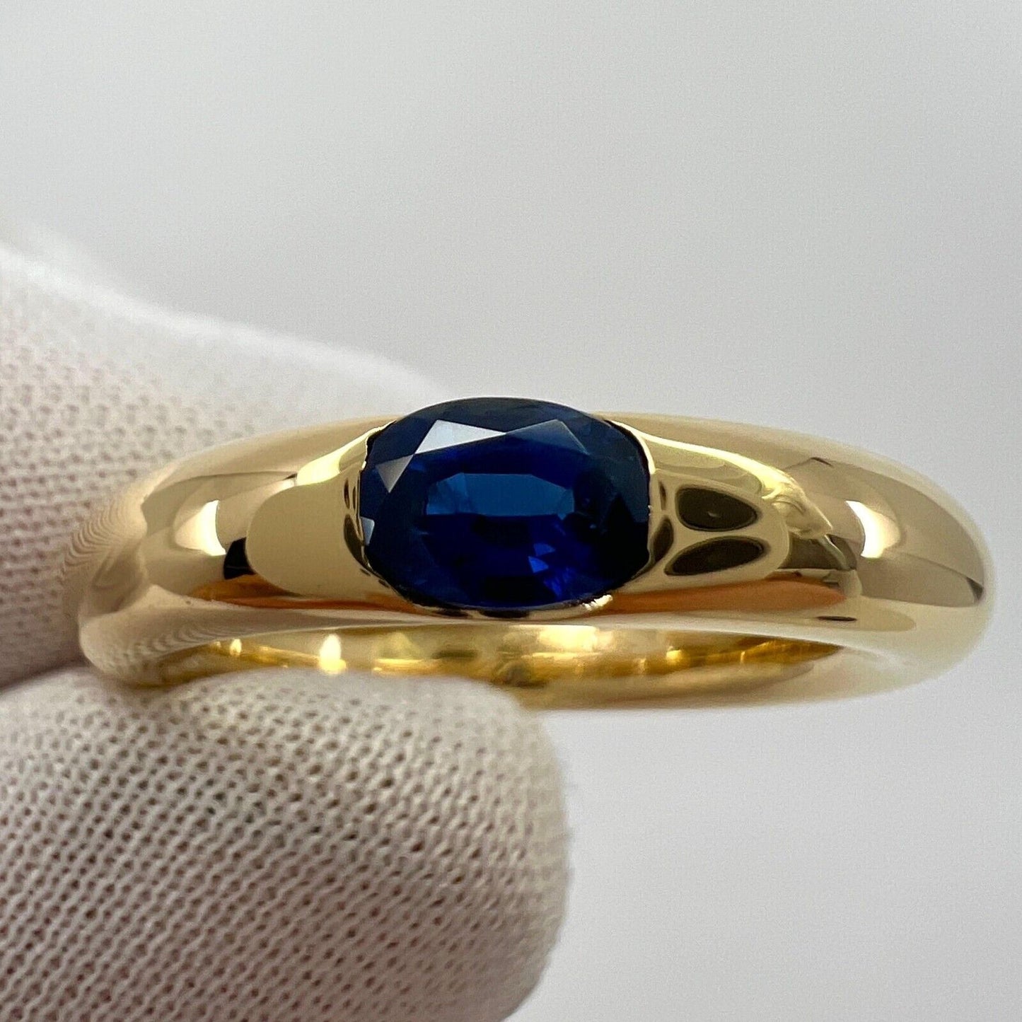 Vintage Cartier Blue Sapphire Oval Ellipse 18k Yellow Gold Solitaire Ring 51