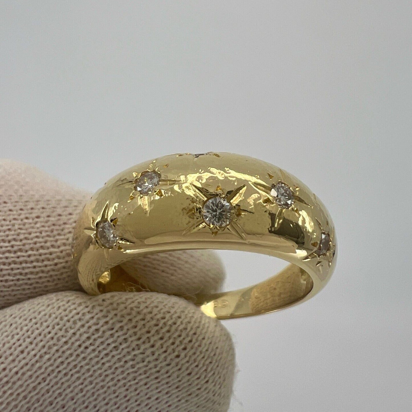 Vintage Van Cleef & Arpels Star Set Diamond 18k Yellow Gold Starburst Dome Ring