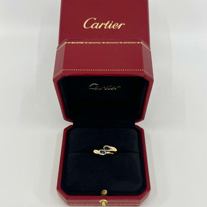 Cartier Deep Blue Sapphire Oval Cut Ellipse 18k Gold Bypass Split Ring EU49