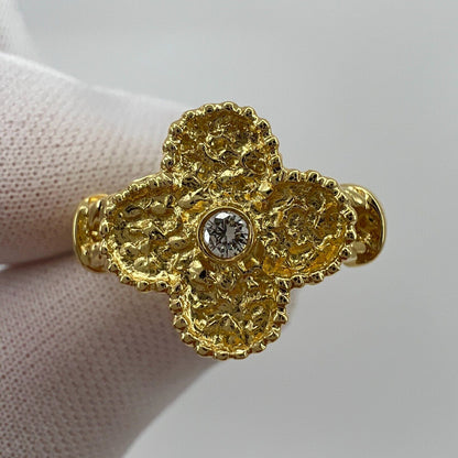 Rare Vintage Van Cleef & Arpels Alhambra Diamond Flower 18k Yellow Gold Ring