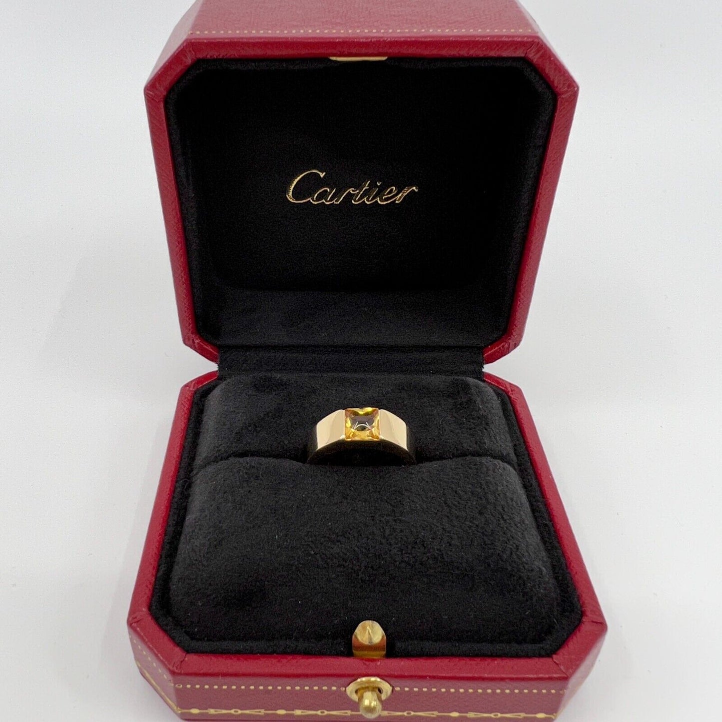 Cartier Vintage Vivid Yellow Citrine 18k Yellow Gold Tank Band Solo Ring 5.75 51