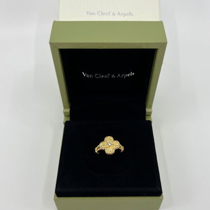 Rare Vintage Van Cleef & Arpels Alhambra Diamond Flower 18k Yellow Gold Ring