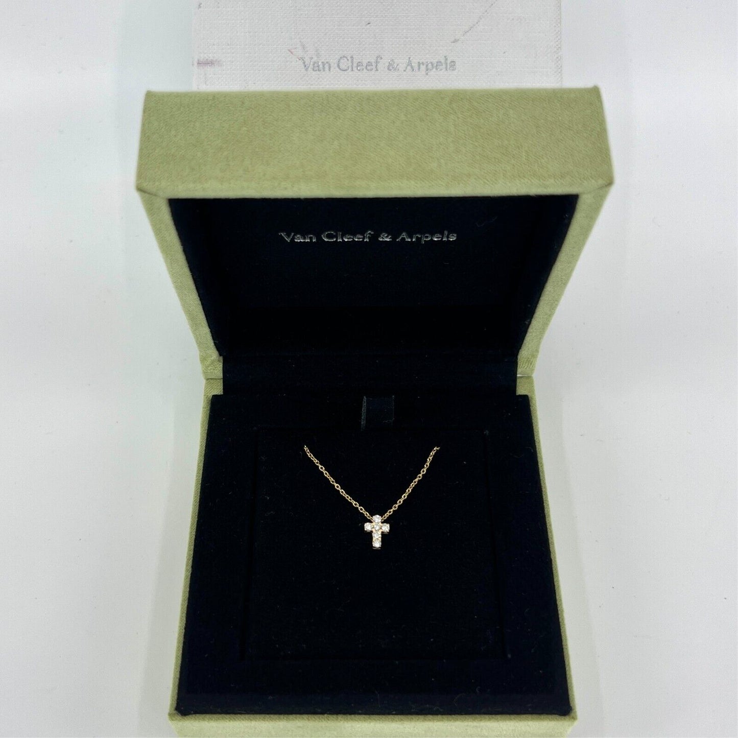 Vintage Van Cleef & Arpels Mini Cross Diamond 18k Yellow Gold Pendant Necklace