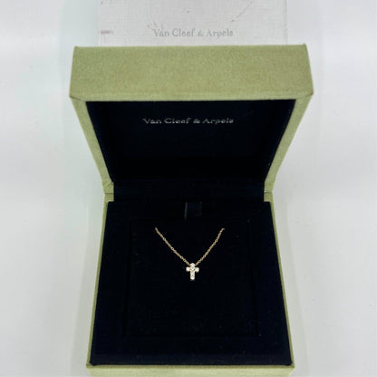 Vintage Van Cleef & Arpels Mini Cross Diamond 18k Yellow Gold Pendant Necklace