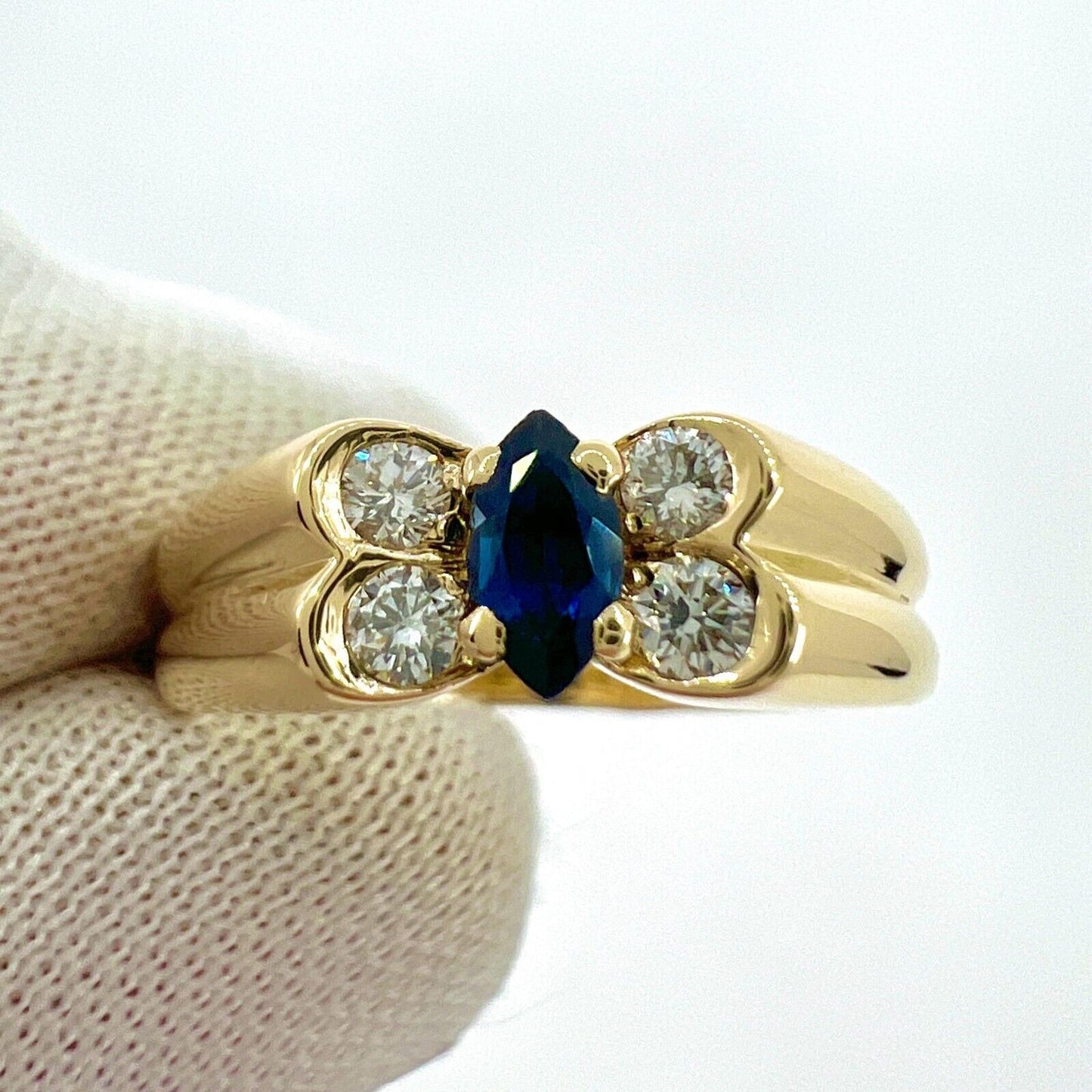 Vintage Van Cleef & Arpels Deep Blue Sapphire & Diamond Butterfly Marquise Ring