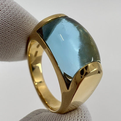 Vintage Bvlgari Tronchetto 18k Yellow Gold Blue Topaz Dome Ring with Box