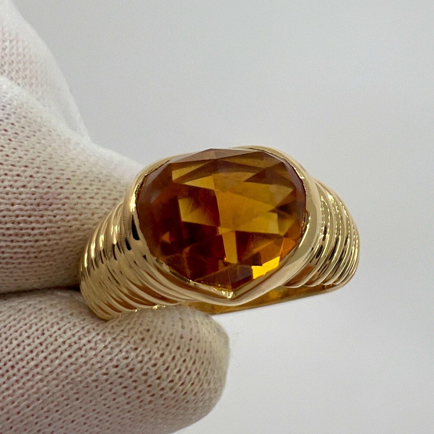 Rare Vintage Bvlgari Citrine Fancy Rose Cushion Cut 18k Yellow Gold Doppio Ring