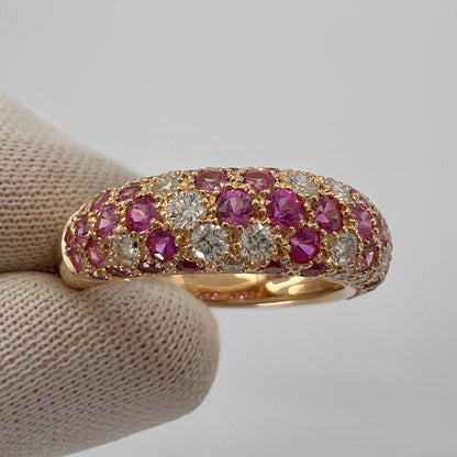 Rare Vintage Cartier Pavé Pink Sapphire & Diamond 18k Rose Gold Band Dome Ring