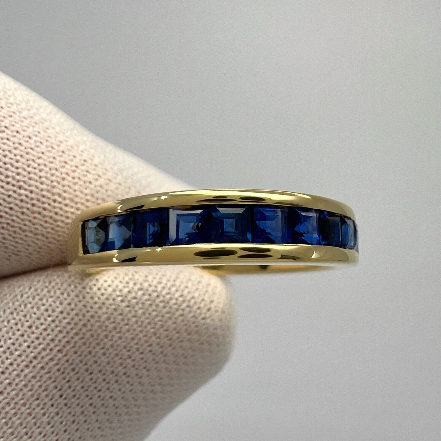 Tiffany & Co. Blue Sapphire Square Princess 18k Yellow Gold Eternity Band Ring