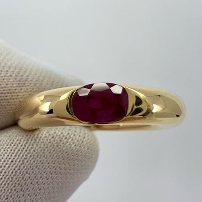 Vintage Cartier Deep Red Ruby Ellipse 18k Yellow Gold Oval Cut Solitaire Ring 49