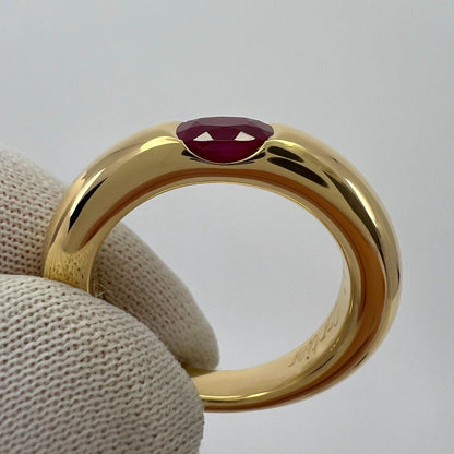 Vintage Cartier Deep Red Ruby Ellipse 18k Yellow Gold Oval Cut Solitaire Ring 49