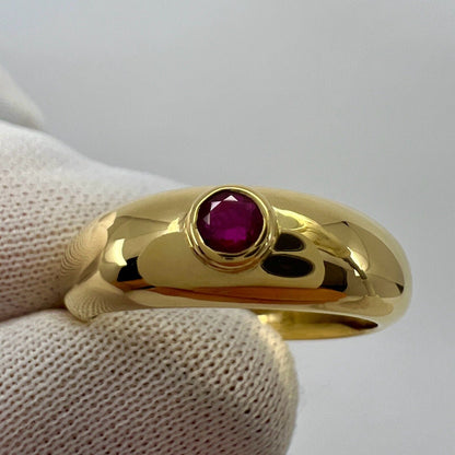 Vintage Cartier Round Cut Red Ruby 18k Yellow Gold Signet Style Domed Ring US5.5