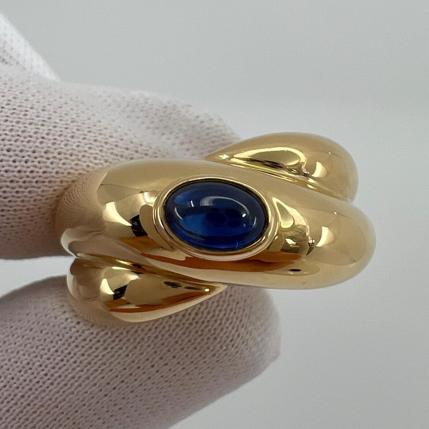 Vintage Cartier Blue Sapphire Oval Cabochon 18k Yellow Gold Colize Dome Ring 50