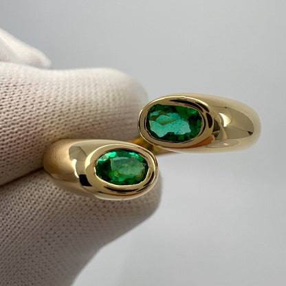 Rare Vintage Cartier Green Emerald Ellipse Oval Cut 18k Gold Bypass Split Ring