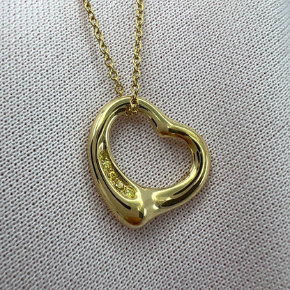 Tiffany & Co. Elsa Peretti Open Heart Yellow Diamond 18k Gold Pendant Necklace