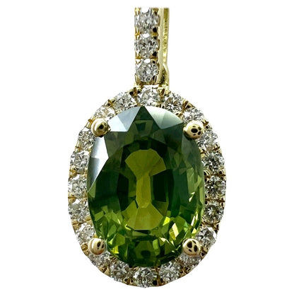 GIA Certified Untreated Australian Green Sapphire 18k Gold Diamond Halo Pendant