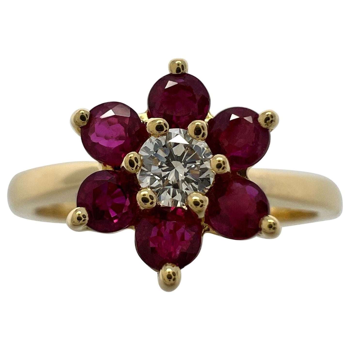 Vintage Tiffany & Co. Ruby And Diamond Flower 18k Yellow Gold Cluster Ring