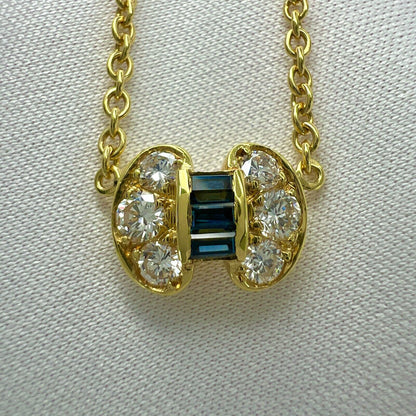 Vintage Van Cleef & Arpels Blue Sapphire & Diamond Ribbon Bow 18k Gold Necklace