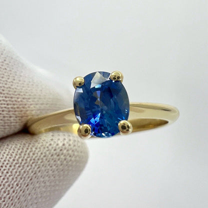 Fine Vivid Cornflower Blue Ceylon Sapphire Oval Cut 18k Yellow Solitaire Ring