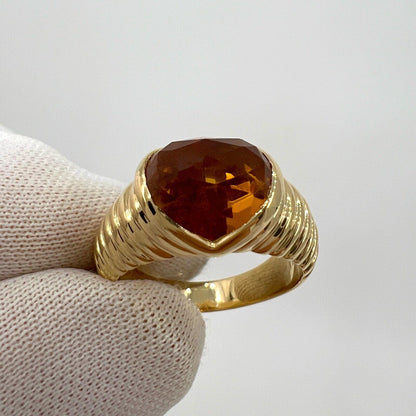 Rare Vintage Bvlgari Citrine Fancy Rose Cushion Cut 18k Yellow Gold Doppio Ring