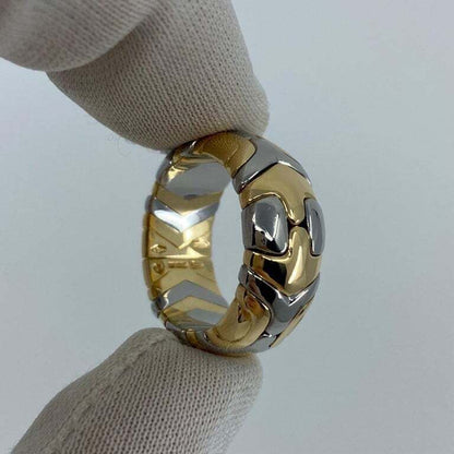 Very Rare Vintage Bvlgari Alveare 18k Yellow Gold & Steel Spring Wide Band Ring