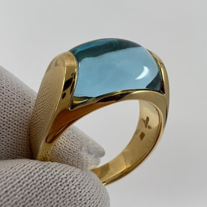 Vintage Bvlgari Tronchetto 18k Yellow Gold Blue Topaz Dome Ring with Box