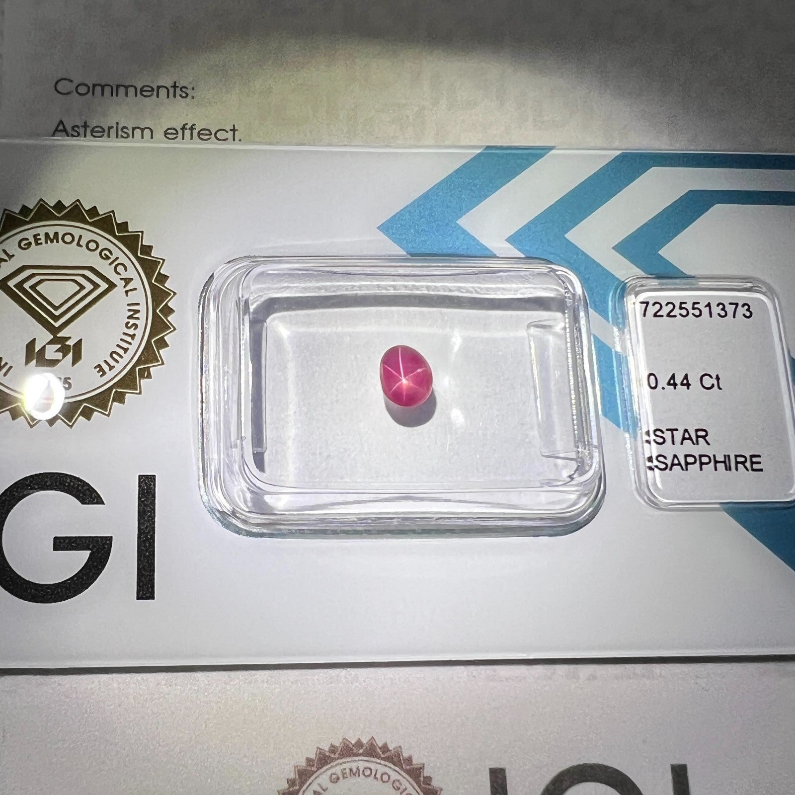 IGI CERTIFIED STAR Sapphire BURMA UNTREATED Purple Pink 0.44ct Oval Ca ...