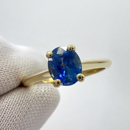 Fine Vivid Cornflower Blue Ceylon Sapphire Oval Cut 18k Yellow Solitaire Ring