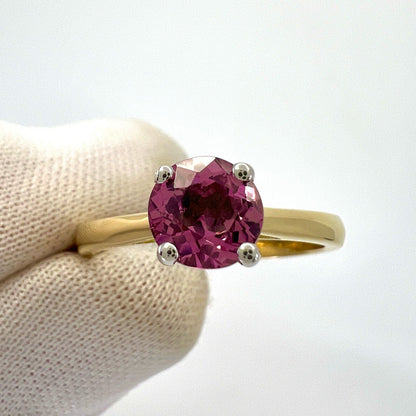 1.03ct Vivid Pink Mahenge Spinel Round Cut 18k Yellow White Gold Solitaire Ring