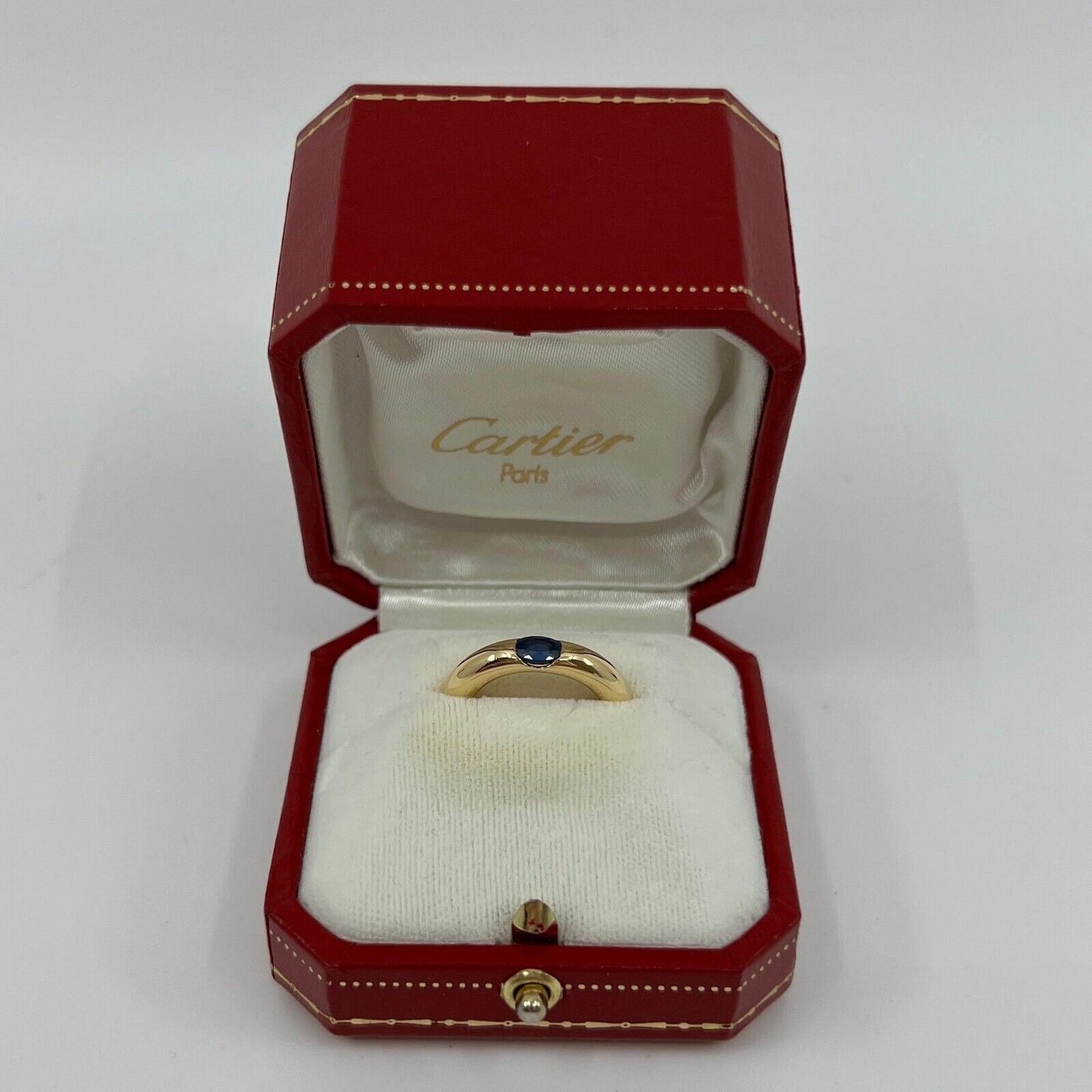 Vintage Cartier Blue Sapphire Oval Ellipse 18k Yellow Gold Solitaire Ring 51