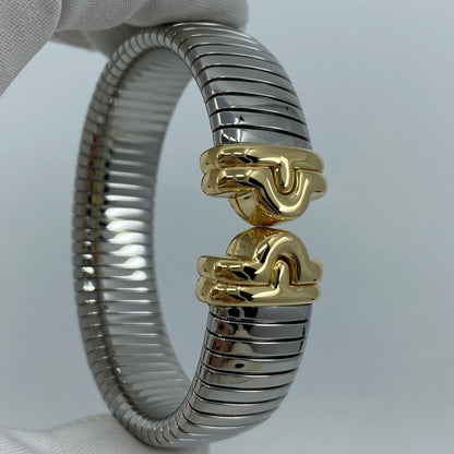 Bvlgari Bulgari Parentesi Tubogas Bangle Bracelet Cuff 18 Karat Gold Steel RARE