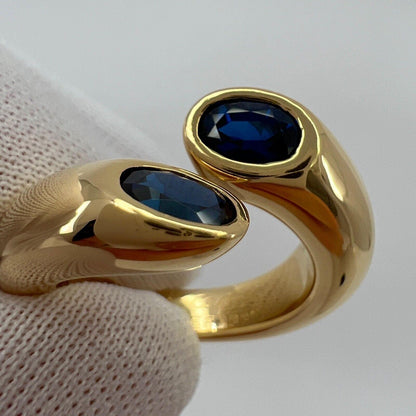 Cartier Deep Blue Sapphire Oval Cut Ellipse 18k Gold Bypass Split Ring EU52