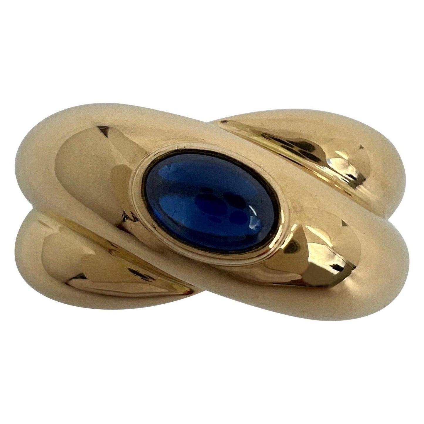 Vintage Cartier Blue Sapphire Oval Cabochon 18k Yellow Gold Colize Dome Ring 50