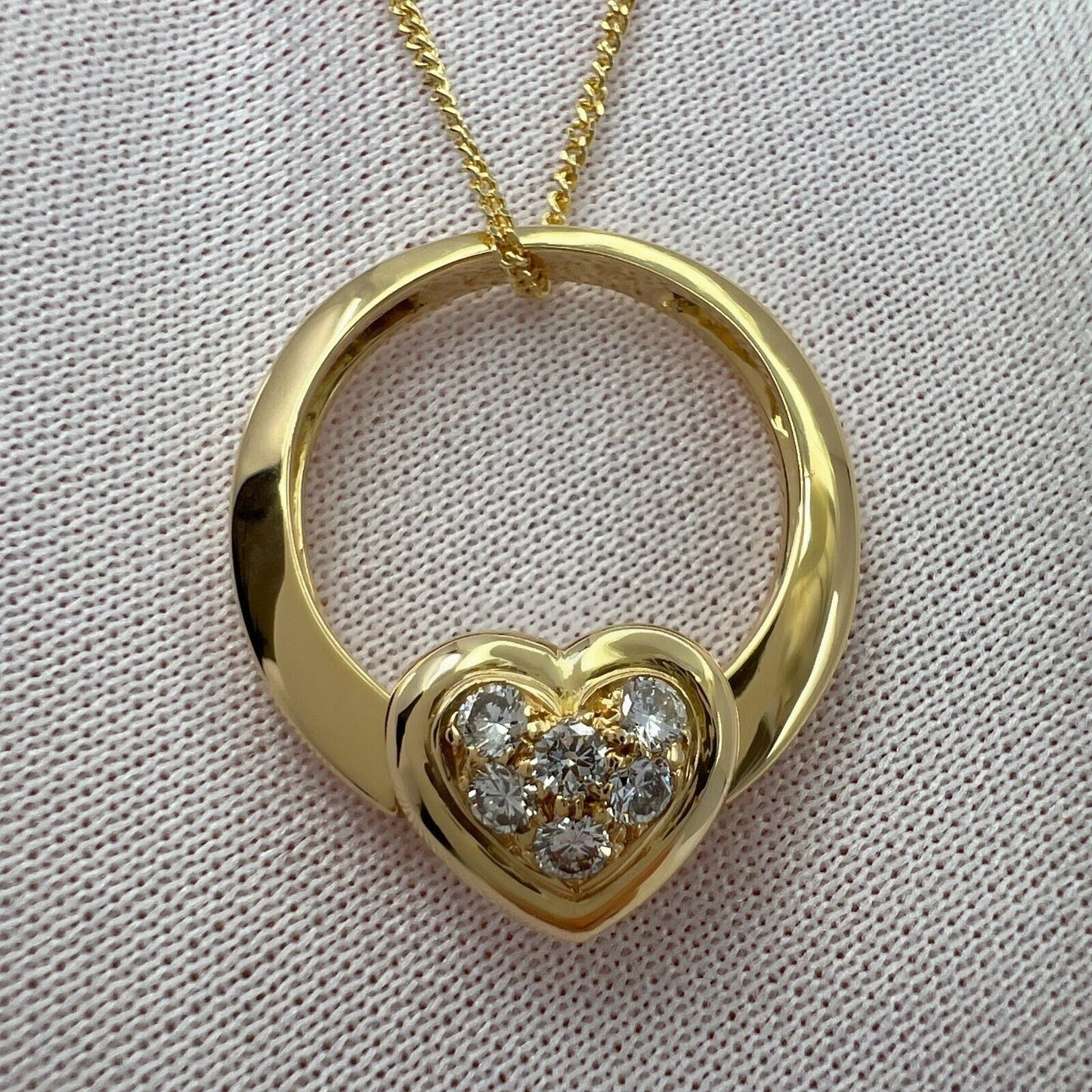 Rare Vintage Van Cleef & Arpels 18k Yellow Gold Diamond Heart Ring And Pendant