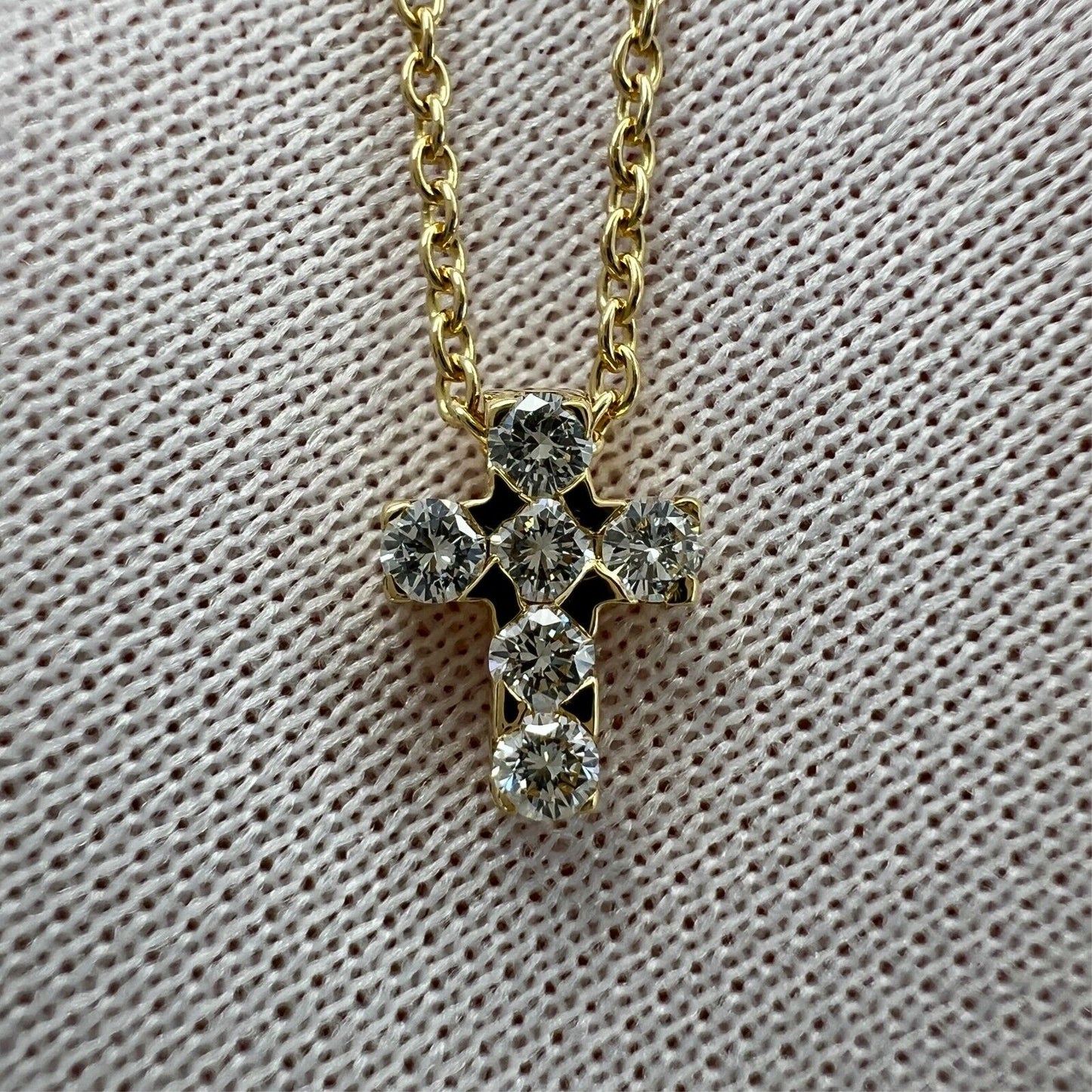 Vintage Van Cleef & Arpels Mini Cross Diamond 18k Yellow Gold Pendant Necklace