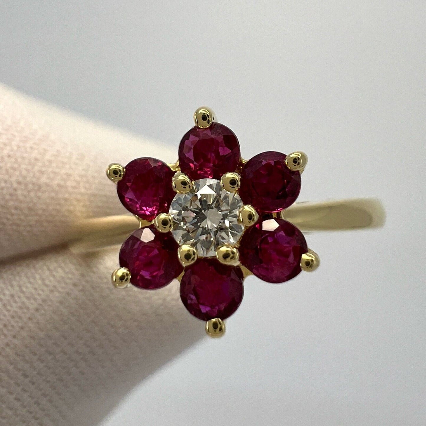 Vintage Tiffany & Co. Ruby And Diamond Flower 18k Yellow Gold Cluster Ring