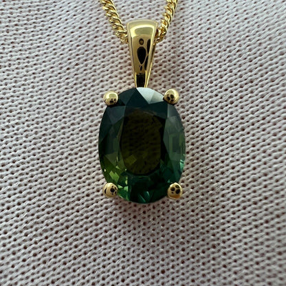 1.60ct Australia Vivid Green Sapphire 18k Yellow Gold Oval Cut Solitaire Pendant