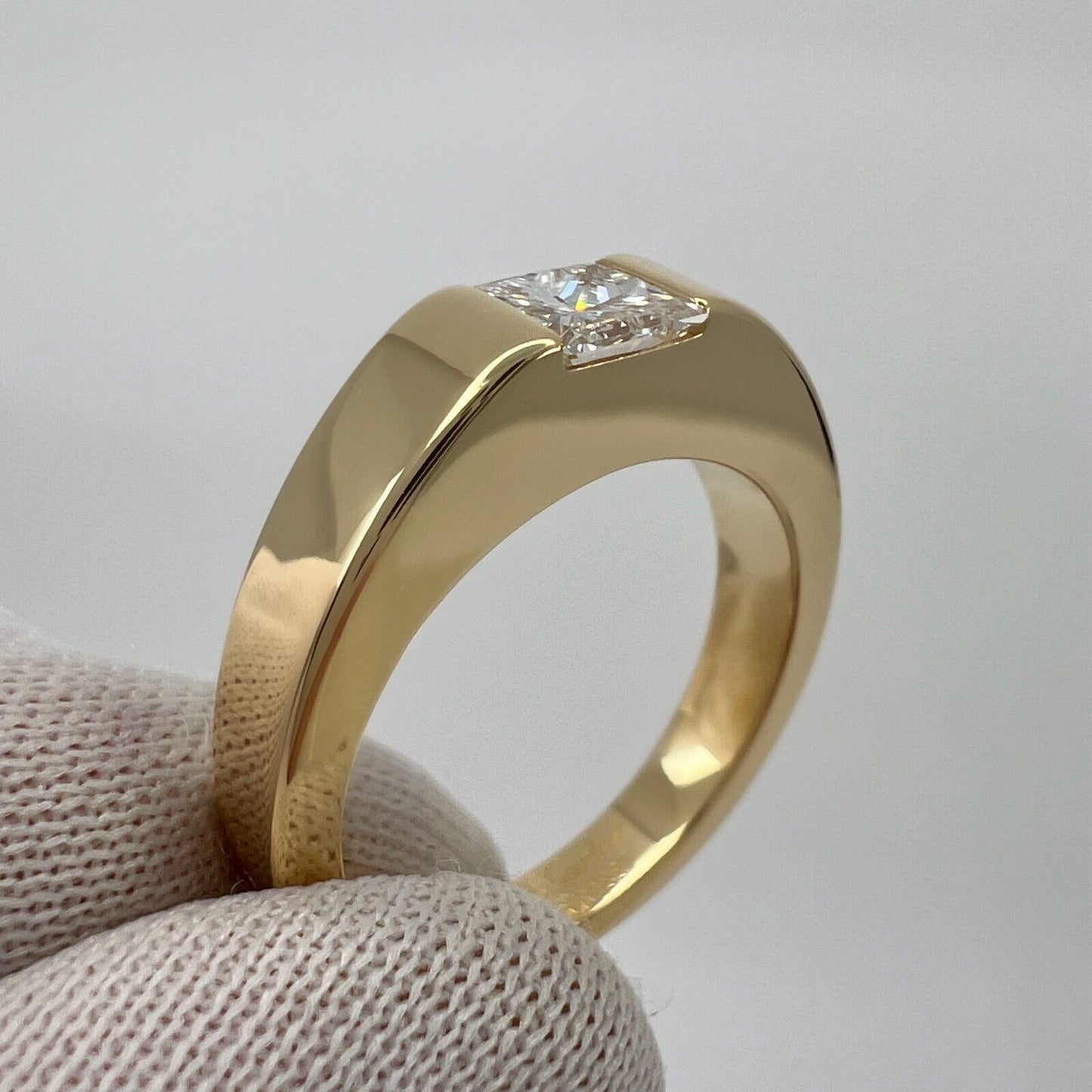 Cartier Square Princess Cut 0.45ct Diamond 18k Yellow Gold Solitaire Band Ring