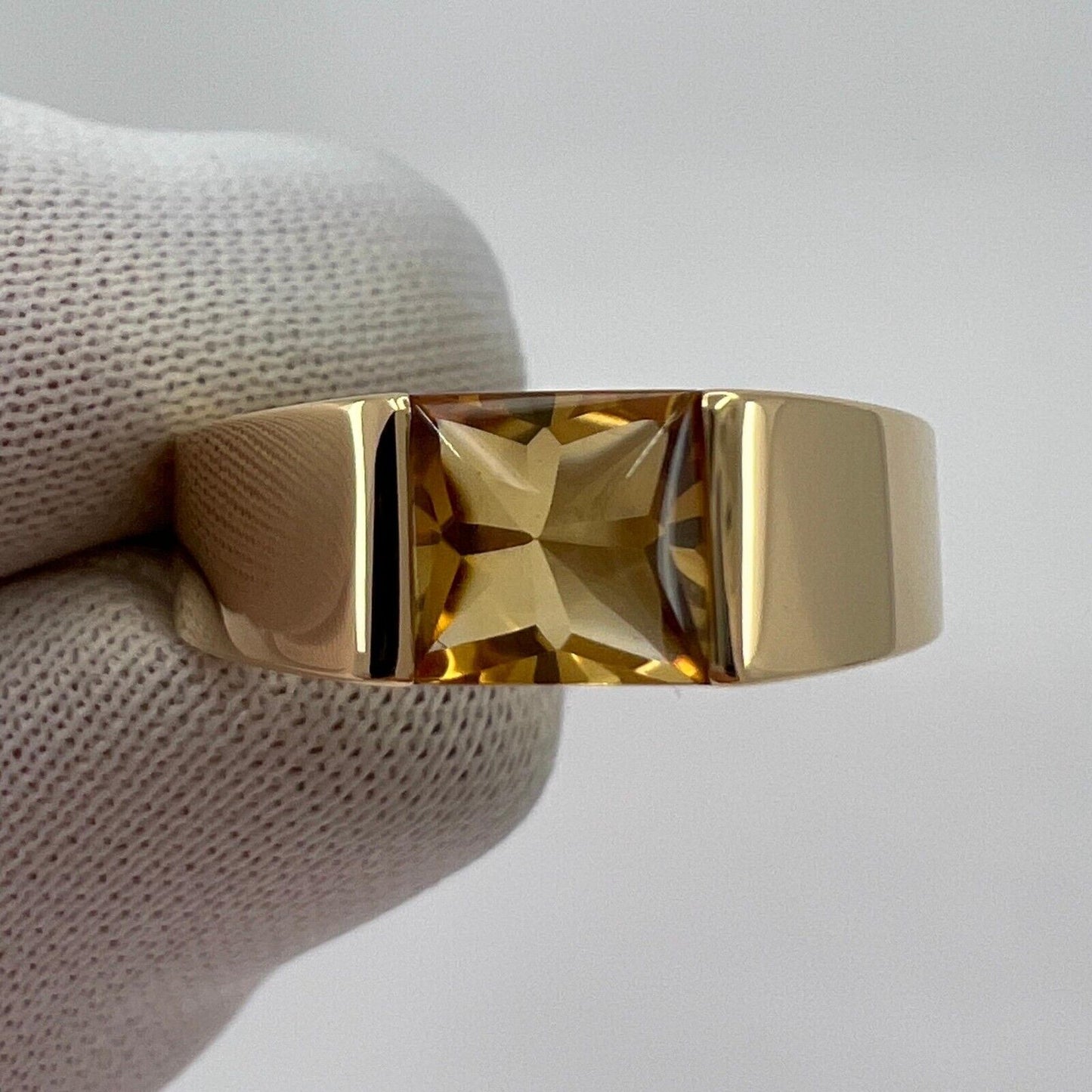 Cartier Vintage Vivid Yellow Citrine 18k Yellow Gold Tank Band Solo Ring 5.75 51