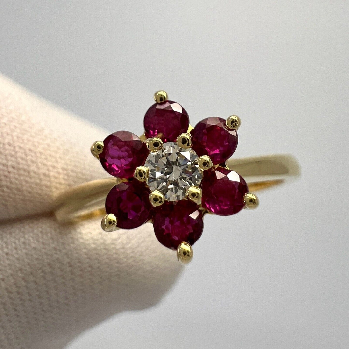 Vintage Tiffany & Co. Ruby And Diamond Flower 18k Yellow Gold Cluster Ring