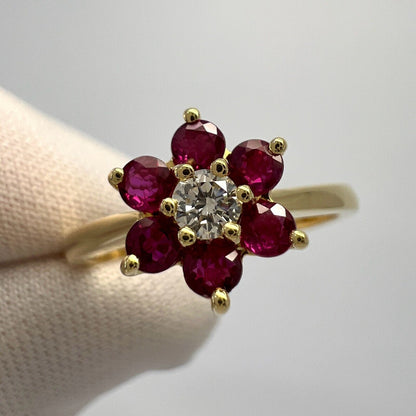 Vintage Tiffany & Co. Ruby And Diamond Flower 18k Yellow Gold Cluster Ring