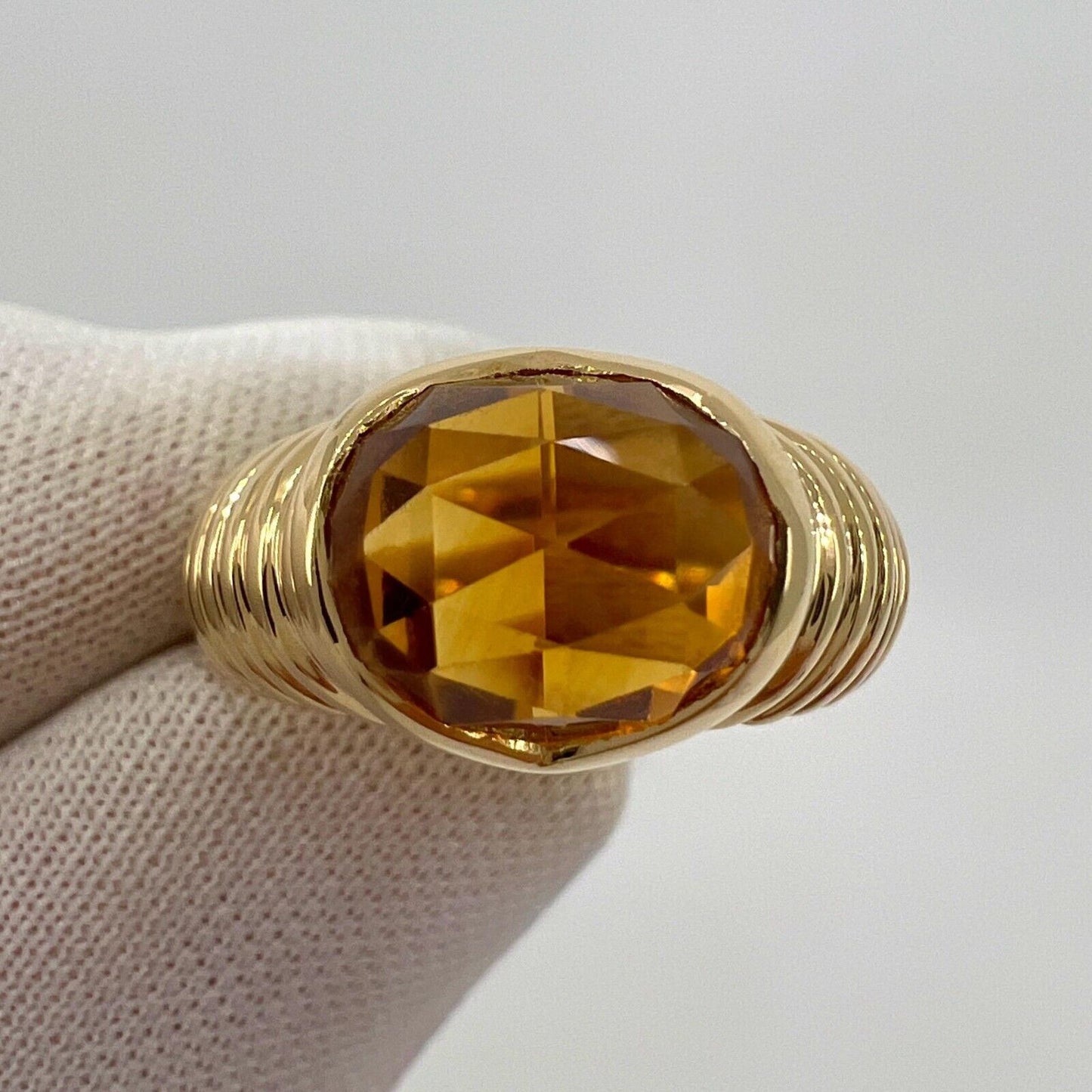 Rare Vintage Bvlgari Citrine Fancy Rose Cushion Cut 18k Yellow Gold Doppio Ring