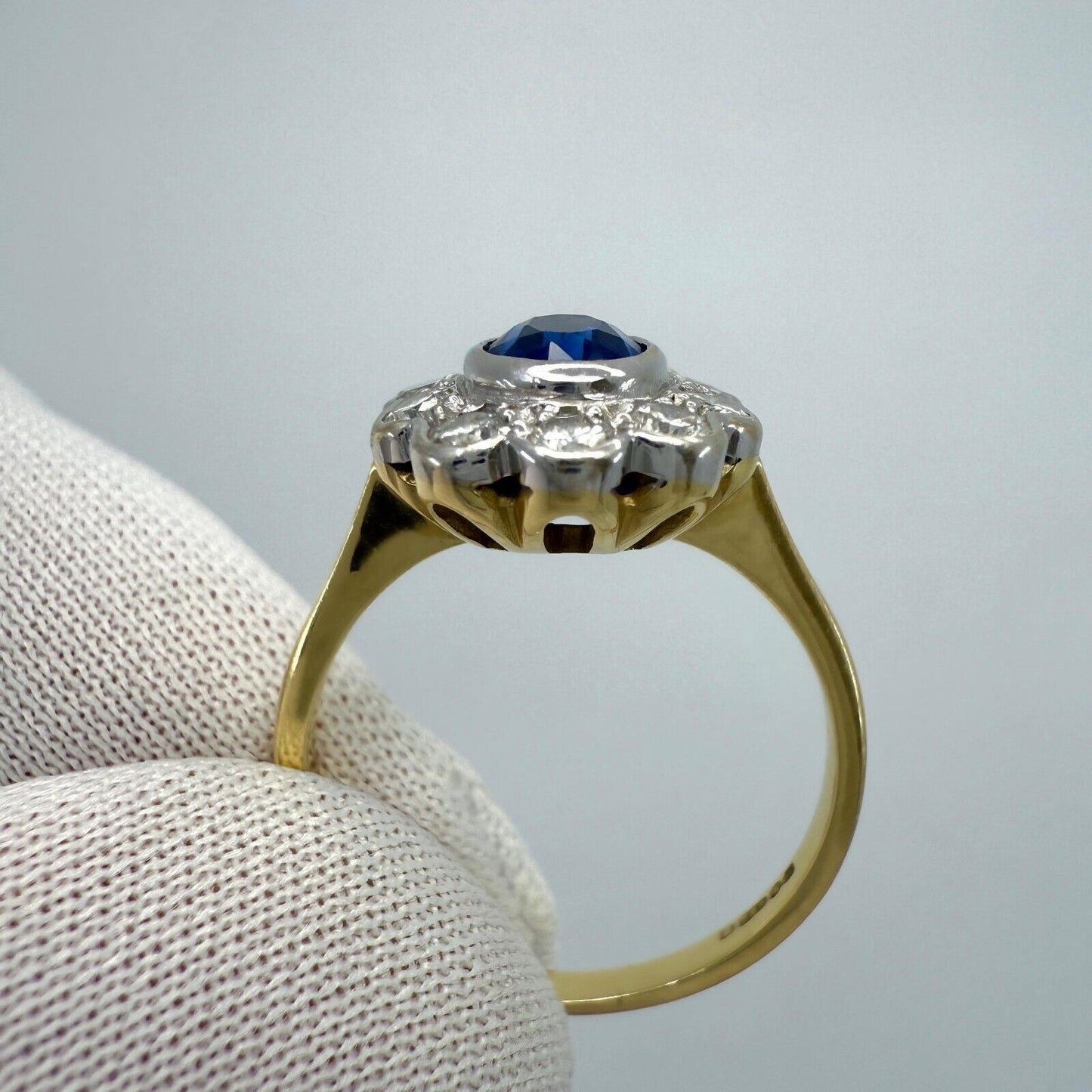 1.52ct Vivid Cornflower Blue Ceylon Sapphire And Diamond 18k Gold Cluster Ring