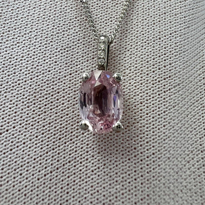 1.18ct Vivid Light Pink Sapphire & Diamond 18k White Gold Hidden Halo Pendant