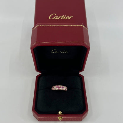 Rare Vintage Cartier Pavé Pink Sapphire & Diamond 18k Rose Gold Band Dome Ring