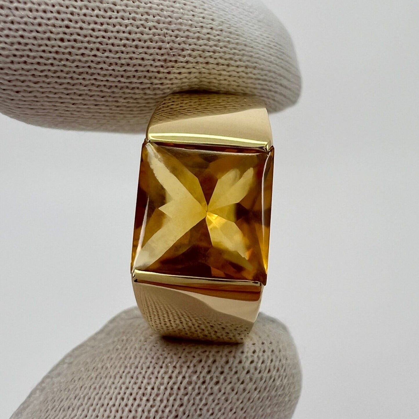 Cartier Rare Vintage Orange Citrine 18k Yellow Gold Tank Band Solo Ring EU50