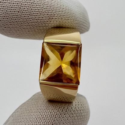 Cartier Rare Vintage Orange Citrine 18k Yellow Gold Tank Band Solo Ring EU50