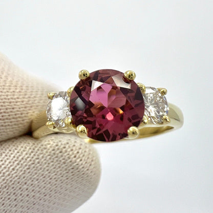 Vintage Tiffany & Co Pink Tourmaline & Diamond 18k Yellow Gold Three Stone Ring