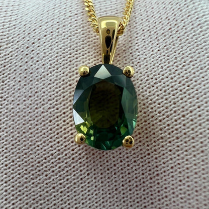 1.60ct Australia Vivid Green Sapphire 18k Yellow Gold Oval Cut Solitaire Pendant