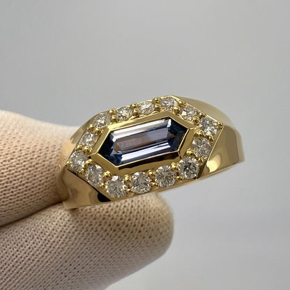 1.03ct Fancy Pentagon Ceylon Blue Sapphire & Diamond 18k Gold Halo Signet Ring